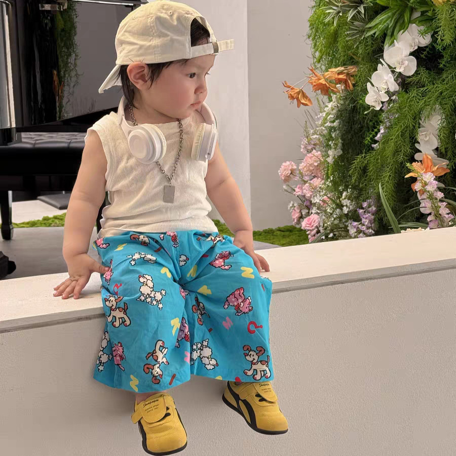 儿童裤子夏薄款2纯棉a类一岁男女宝防蚊裤1婴儿夏天长裤3阔腿裤潮