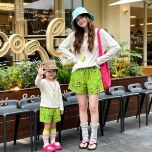 男女童超好看的短裤外穿2026超火亲子装母子女宝宝多巴胺夏季套装