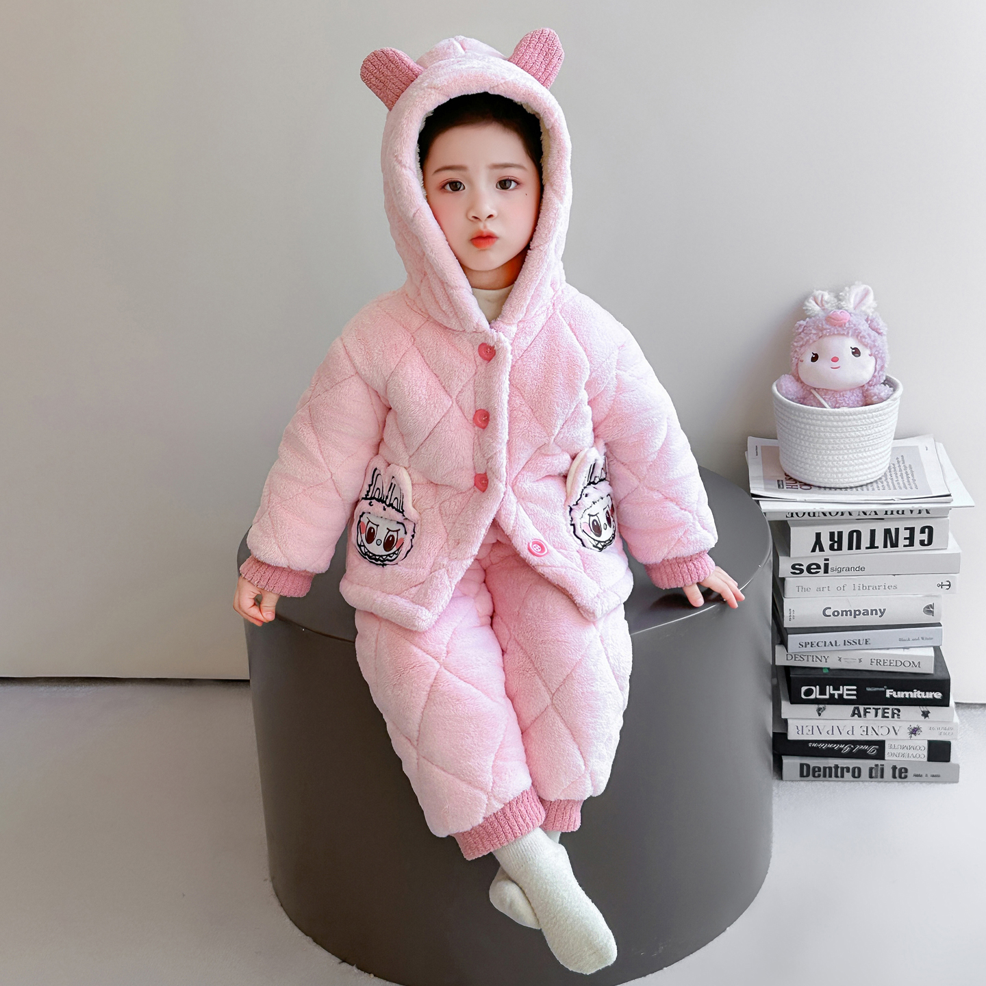 女童三层夹棉加厚睡衣法兰绒居家