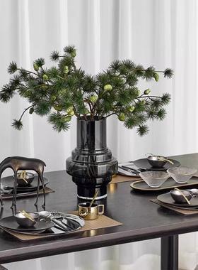 北欧现代样板房家具卖场展厅餐桌真花艺陶瓷餐具组合装饰摆件