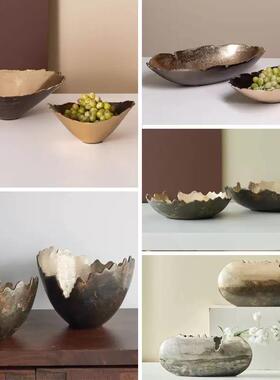 现代轻奢样板房售楼处茶几椭圆形碎边装饰品托盘水果盘进口摆件