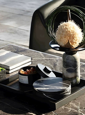 现代轻奢样板房客厅酒店茶几高档装饰花艺苔藓香薰托盘书籍组合