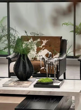 现代样板房客厅茶几酒店售楼处会所洽谈桌高档装饰花艺托盘摆件