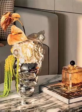 现代轻奢样板房酒店售楼处洽谈桌茶几装饰花艺书籍水晶组合摆件