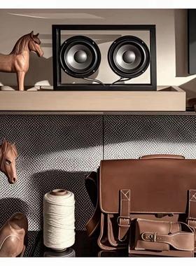 中古原木风样板房书柜手工主题音响皮包针线木马组合装饰摆件