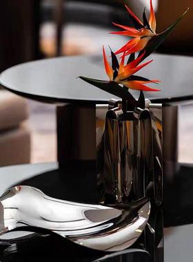 现代轻奢样板房客厅茶几售楼处酒店洽谈桌床头柜装饰花托盘组合