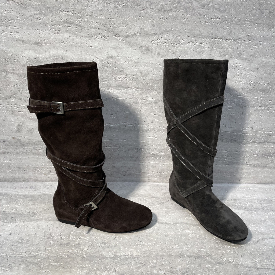 内增高皮带扣高筒长靴马丁靴女