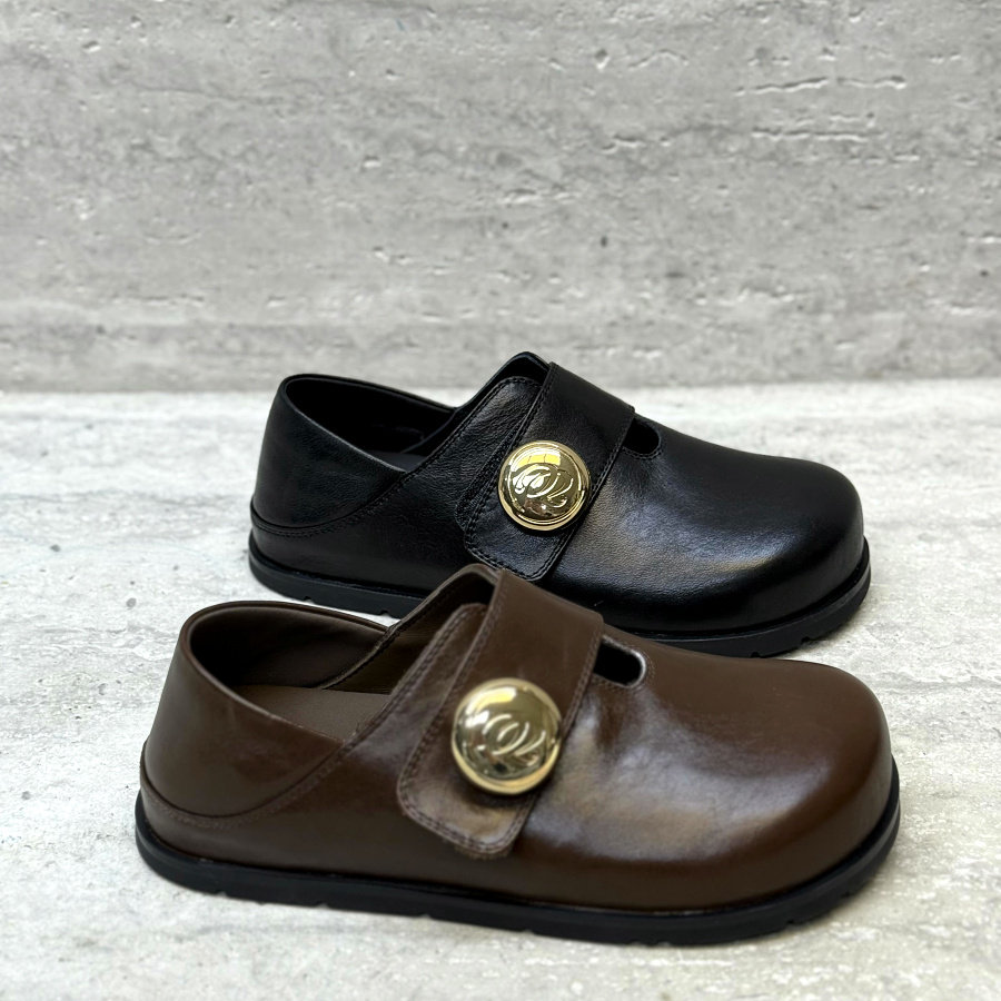 欧洲站女鞋2026春季新款真皮魔术贴平底圆头穆勒鞋单鞋小皮鞋女潮,女鞋,穆勒鞋,淘宝优惠券,粉丝福利购,淘宝优惠卷