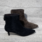 欧洲站女鞋 短靴女 欧货真皮羊猄尖头细跟后拉链高跟鞋 2025秋季 新款