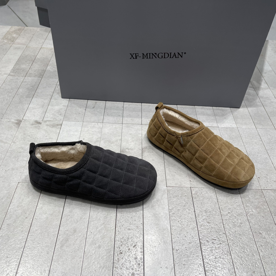 牛反绒加绒保暖一脚蹬乐福鞋棉鞋