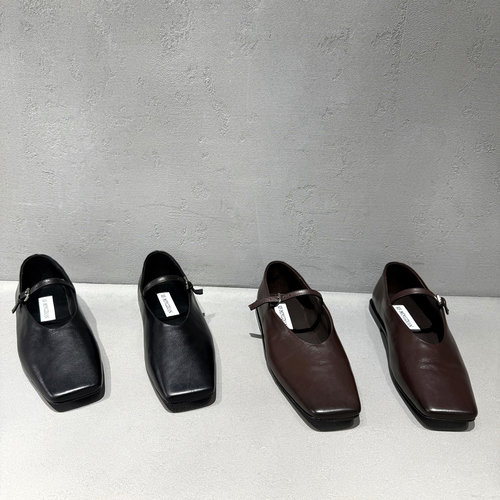 欧洲站真皮方头一字扣玛丽珍鞋