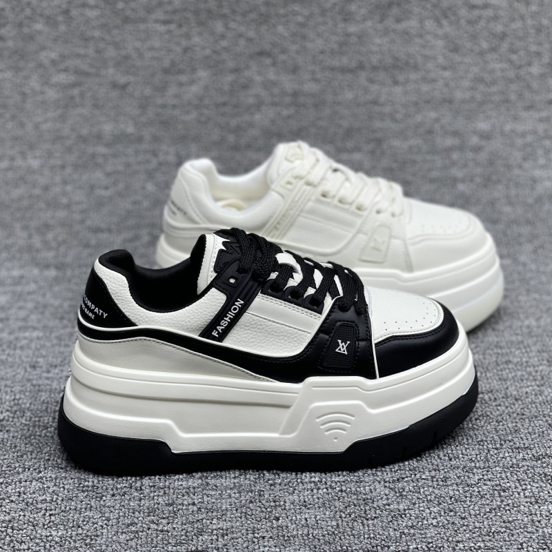 系带拼色休闲鞋厚底松糕鞋女板鞋