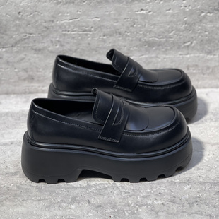 小皮鞋 欧洲站女鞋 欧货皮面一脚蹬厚底英伦乐福鞋 新款 女潮 2026春季