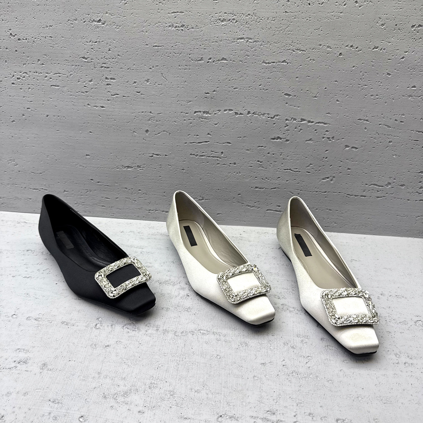 欧洲站欧货女鞋2026春新款水钻方扣方头低跟单鞋浅口一脚蹬高跟鞋