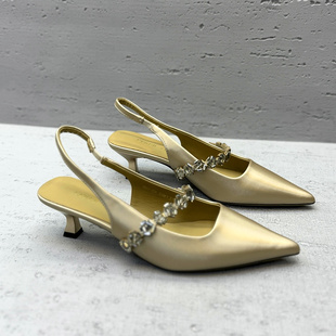 欧洲站欧货女鞋2026春夏新款真皮水钻一字带玛丽珍凉鞋尖头高跟鞋
