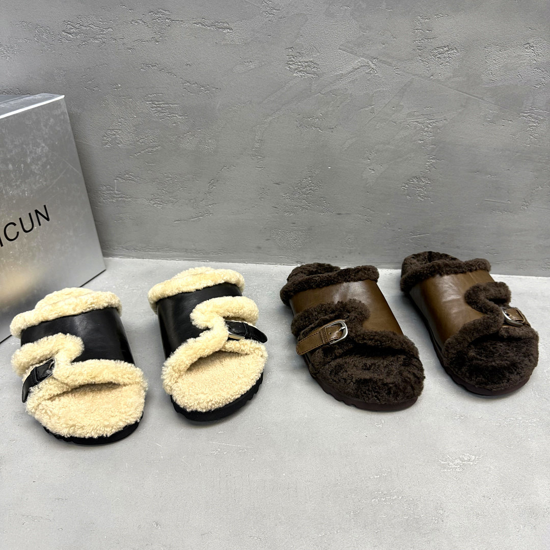 冬季羊毛厚底外穿防滑女拖鞋