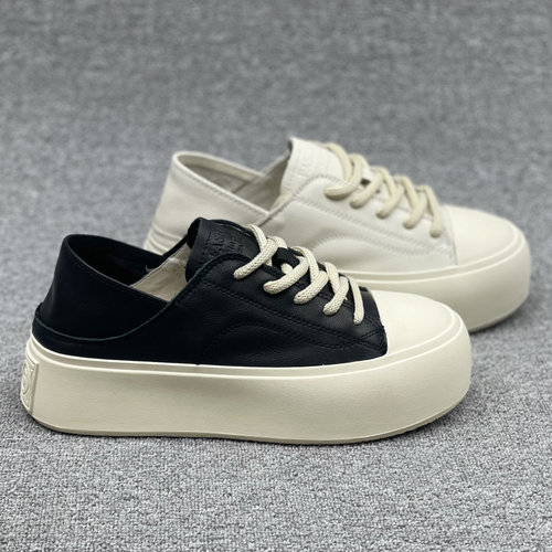 欧洲站女鞋2026夏季新款欧货真皮系带厚底圆头休闲平底板鞋单鞋女