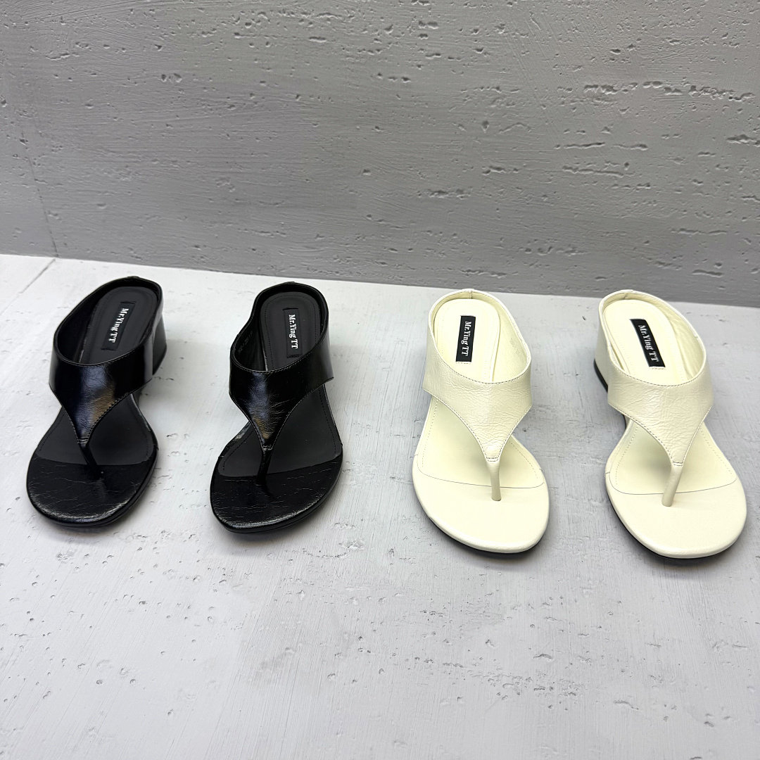 欧洲站夏季胎牛皮坡跟人字拖女