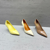 女人味单鞋 欧洲站欧货女鞋 2026春新浅口尖头系跟牛漆皮简约高跟鞋