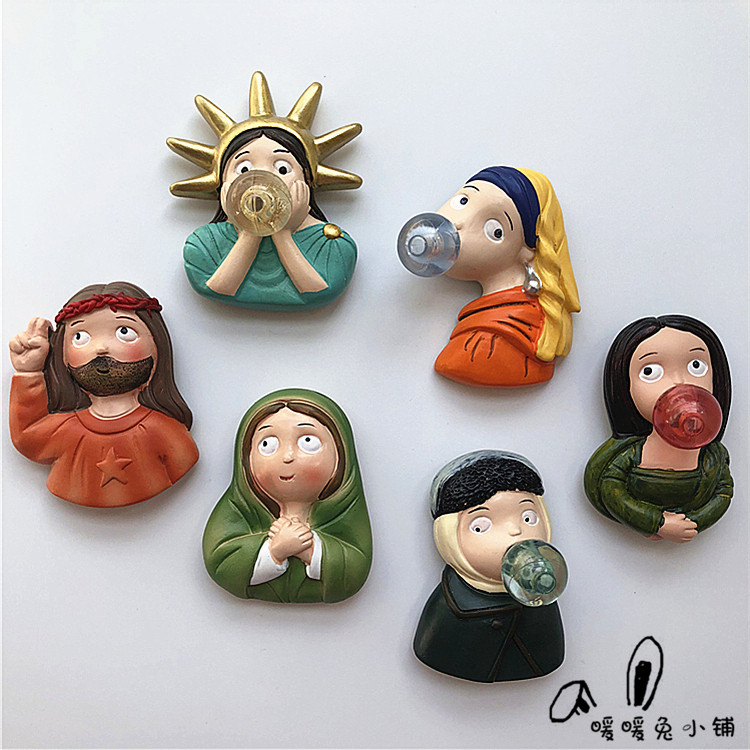 可爱卡通珍珠耳环少女吹泡泡树脂冰箱贴磁贴磁性贴磁力贴吸力贴