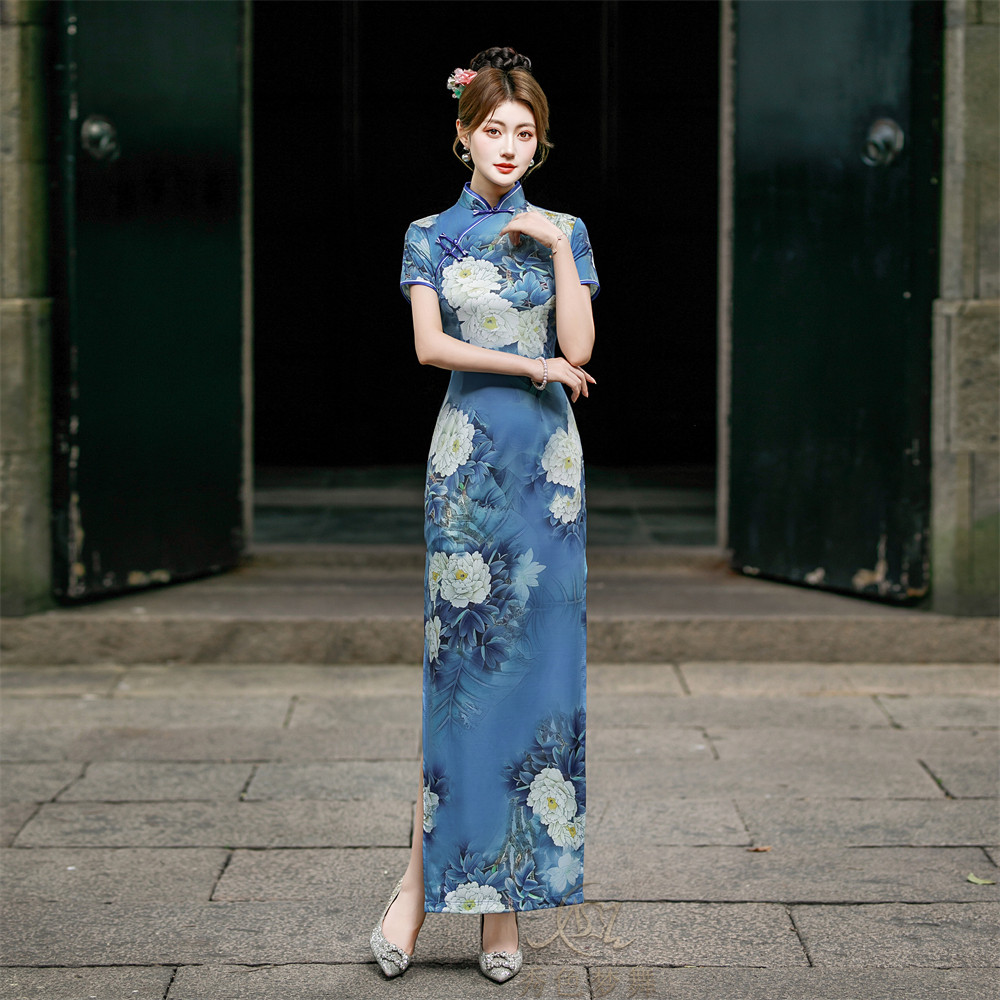 高档旗袍裙夏季新款气质长款年轻日常改良复古修身连衣裙走秀中式
