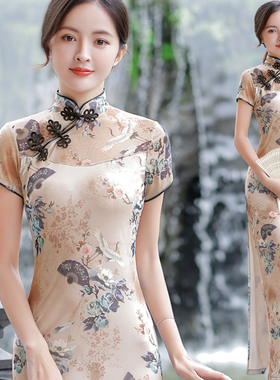 高考旗袍第三天走向辉煌黄鹤之飞夏季短袖印花走秀紧身改良版050