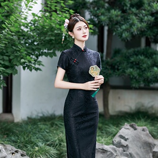 黑色旗袍新款2026改良年轻款高端气质女高级感夏季修身新中式长款