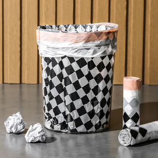 轻奢高颜值抽绳垃圾袋家用厨房手提式加厚塑料袋大号码创意棋盘格