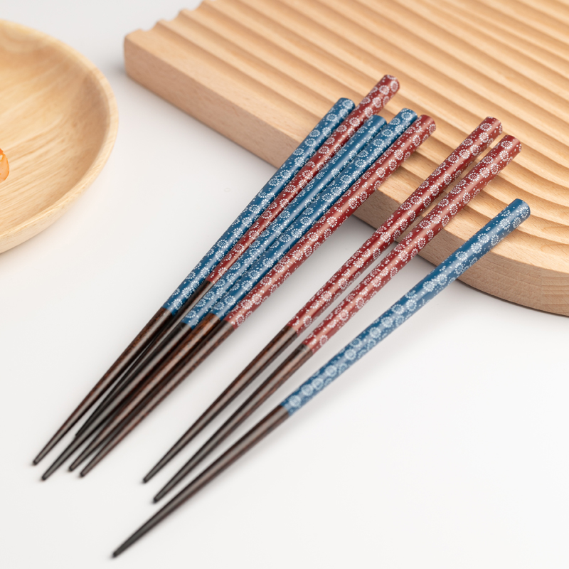 日式尖头筷子家用防滑防霉高档精致天然楠木实木质快子家庭装5双