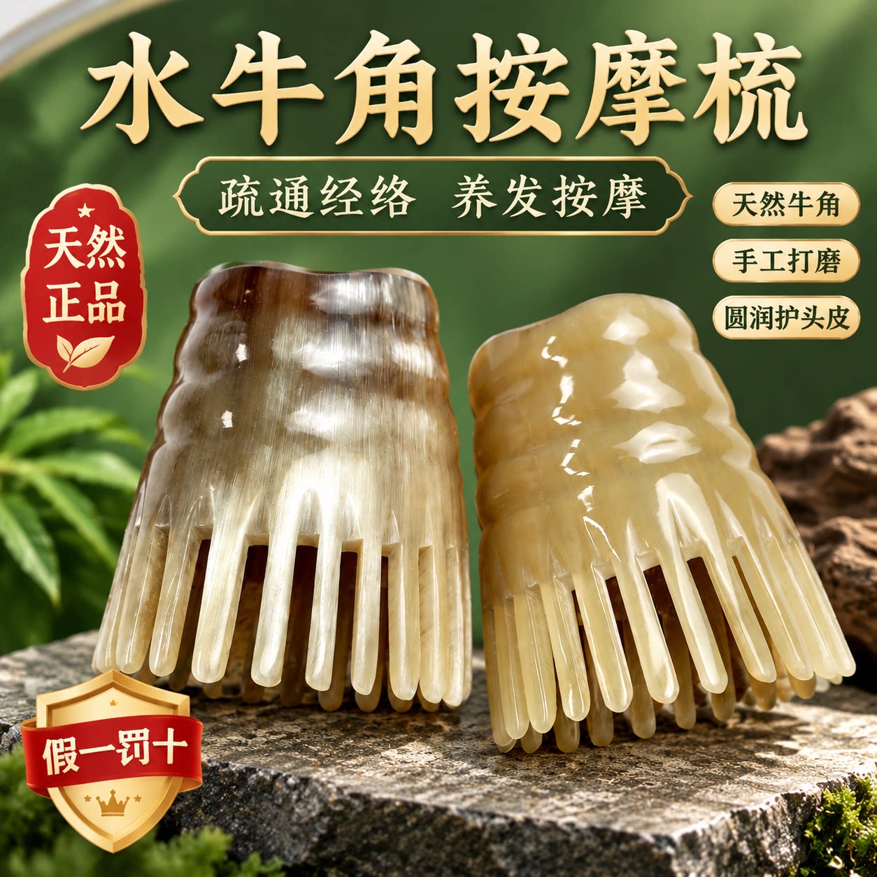 牛角圆筒按摩梳子头部经络头天然疗头皮刮痧洗头专用按摩器旗舰店