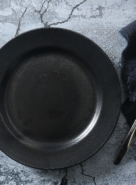 孤品【黑色 仿真皮 菜盘】高档陶瓷餐具盘子酒店用品糕点碟沙拉碗