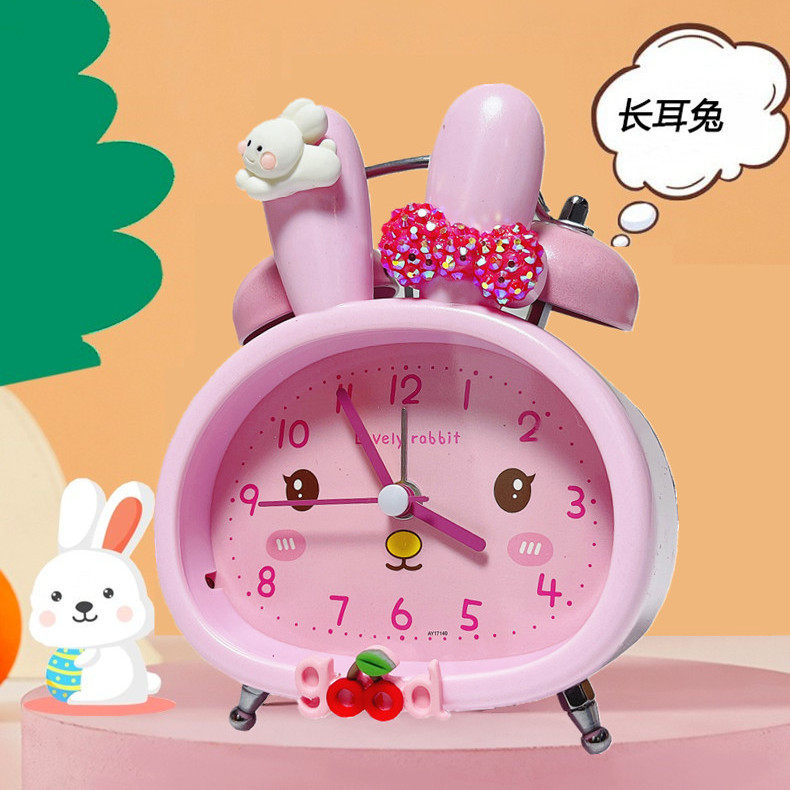 创意卡通小闹钟学生专用起床神器多功能静音夜光女孩卧室可爱时钟