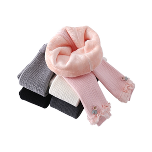 女童打底裤加绒秋冬加厚洋气白色小童宝宝婴儿大pp裤子一体绒外穿