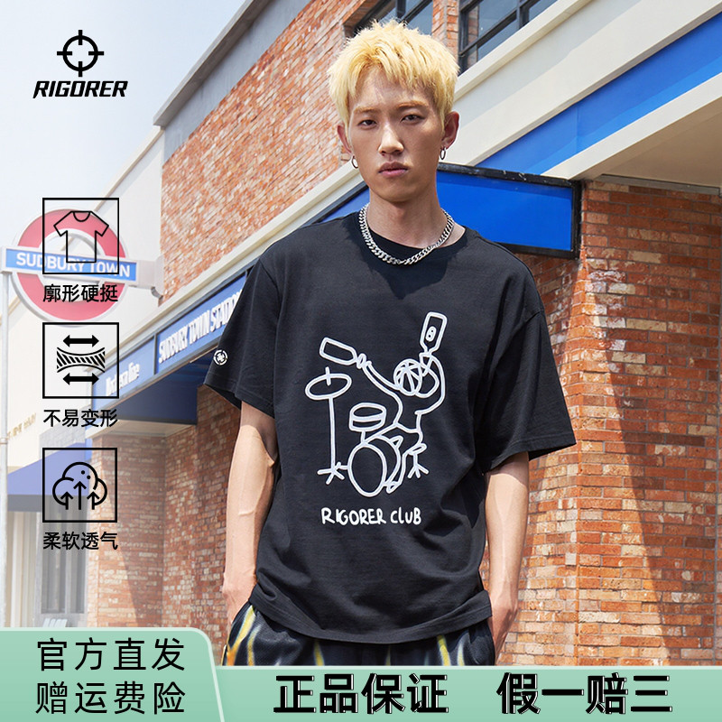 准者纯棉短袖T恤25新款潮流手绘夏季男子休闲涂鸦印花半袖圆领衫