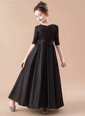 女童黑色公主裙长款钢琴演出服春儿童乐团合唱礼服学生六一主持服