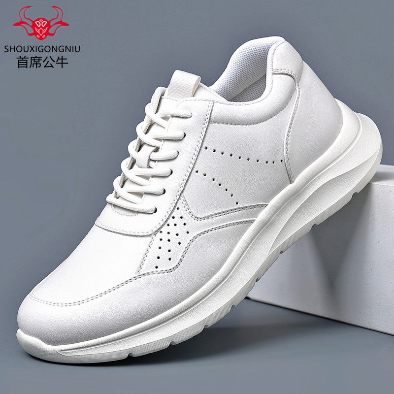 首席公牛男鞋新款真皮透气小白鞋男韩版潮流百搭软底软面休闲鞋