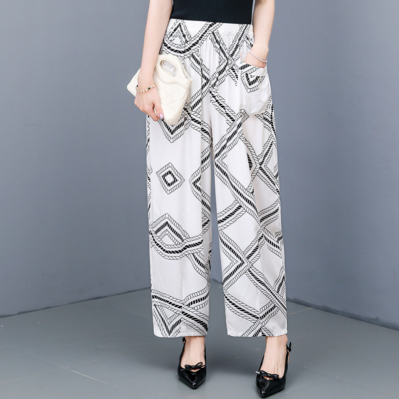 2026夏季新款棉绸九分裤女松紧高腰哈伦裤中年妈妈显瘦大码小脚裤