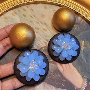 monies风木头夸张饰品高级感重工复古奢华耳钉不退不换白嫖自重