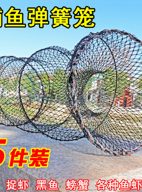 捕鱼花篮自动折叠鱼网捕鱼网渔笼弹簧黑鱼笼鲫鱼笼甲鱼笼鳖笼渔网
