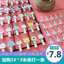 Color photo wall photo album decoration hemp rope clip hanging wooden photo clip hanging photo hanging rope hanging wall