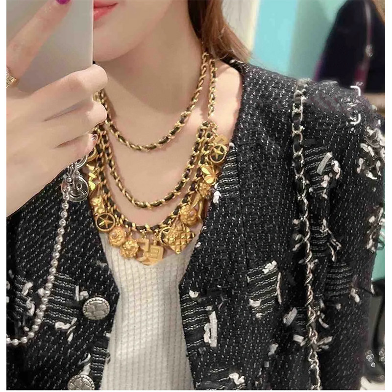 yuwelry欧美法式轻奢中古vintage复古多元素吊坠黑金腰链项链