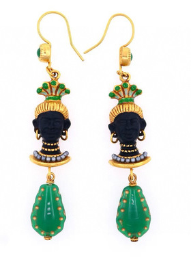 yuwelry欧美vintage中古黑摩尔古埃人宫廷绿色吊坠耳环耳挂