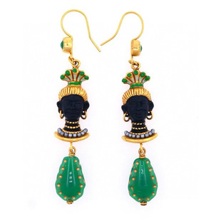 yuwelry欧美vintage中古黑摩尔古埃人宫廷绿色吊坠耳环耳挂