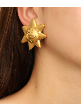 yuwelry欧美法式小众vintage中古CL黄铜镀金太阳耳夹复古耳环