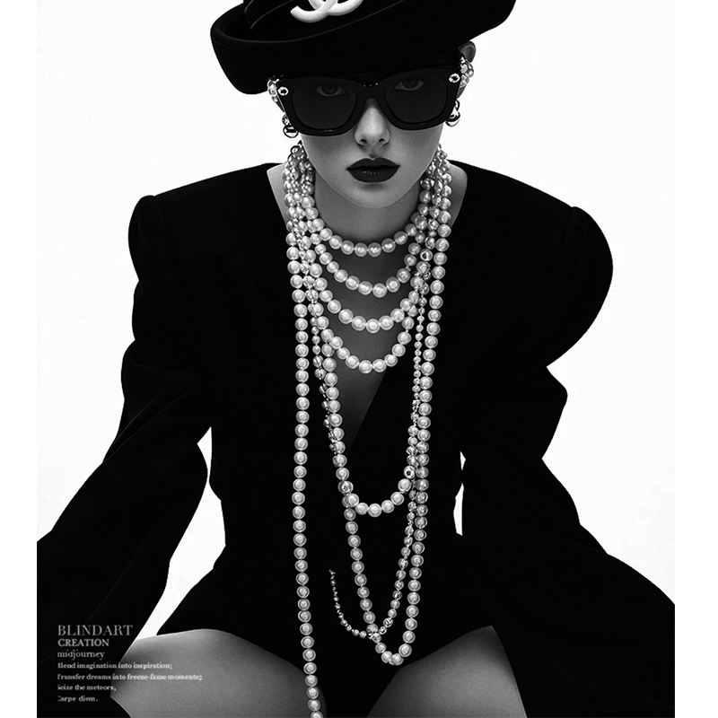 欧美法式小众中古长款珍珠项链