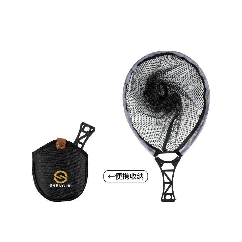 新型抄网便携式折叠抄网捞鱼小号眼硅胶手一体款溪流微物路亚专用