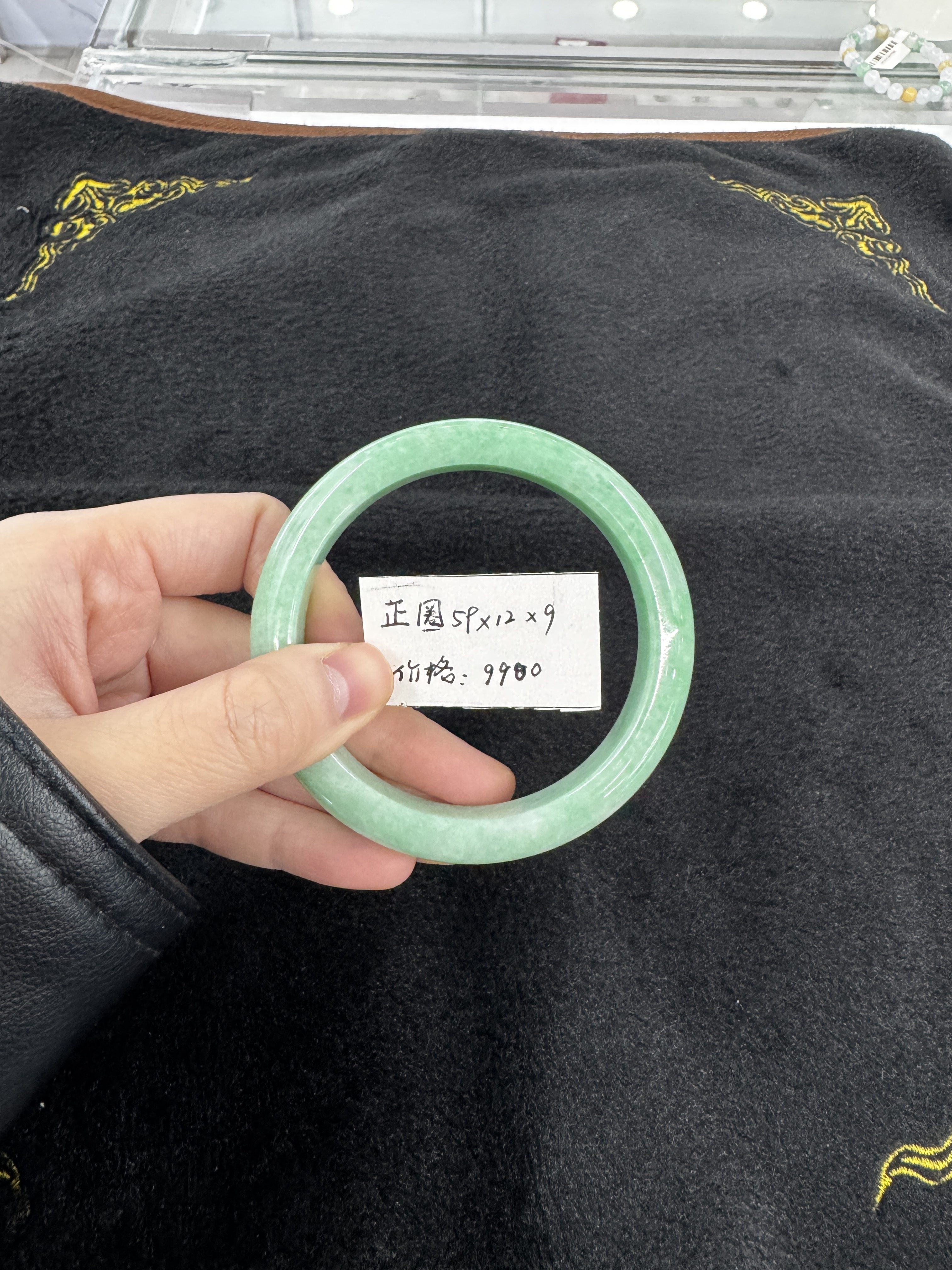 59圈口天然翡翠手镯正阳满绿糯种手镯58-60可戴