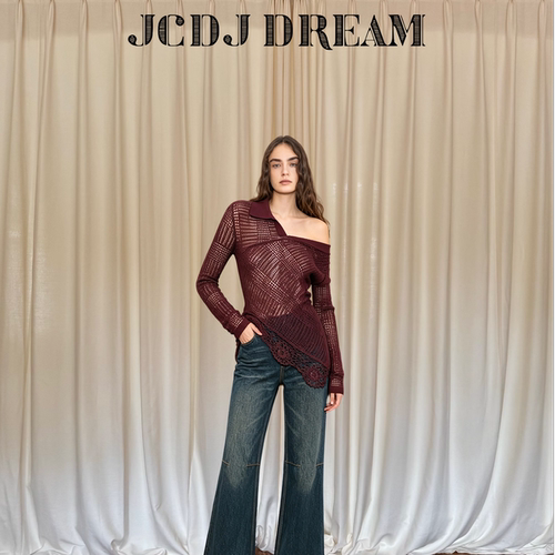 【YJXD 】CD 2026早秋新款复古斜纹镂空Polo针织衫女CD19MS6A2293
