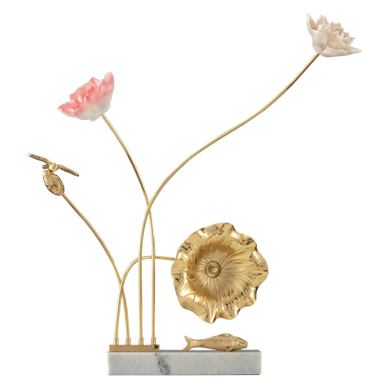 新中式荷花摆件家里书柜酒柜玄关装饰办公室创意禅意博古架小摆设