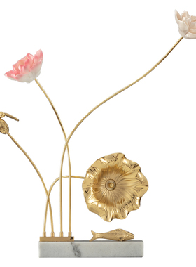 新中式荷花摆件家里书柜酒柜玄关装饰办公室创意禅意博古架小摆设